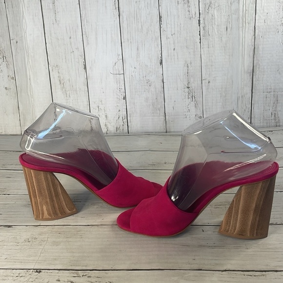 NWOT Mercedes Castillo Fuschia Suede IZAR HIGH Chunky Heeled Mules - Picture 5 of 12